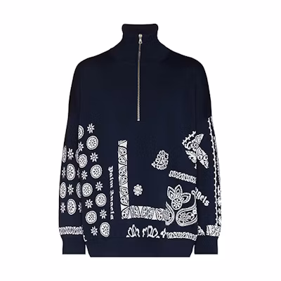 PALM ANGELS FW21 Paisley Knit Wool Cardigan Sweater Blue PMHF003F21KNI0024501