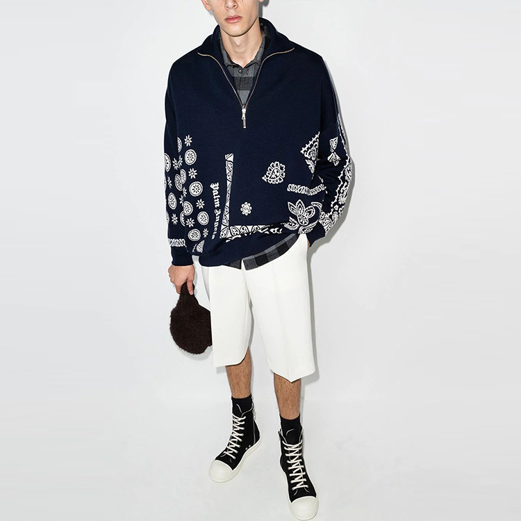 Lookbook パームエンジェルス FW21 ペイズリー ニット ウール カーディガン セーター ブルー PMHF003F21KNI0024501