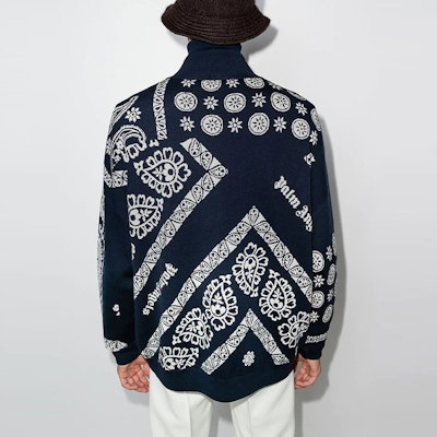 パームエンジェルス FW21 ペイズリー ニット ウール カーディガン セーター ブルー PMHF003F21KNI0024501 Shop パームエンジェルス FW21 ペイズリー ニット ウール カーディガン セーター ブルー PMHF003F21KNI0024501