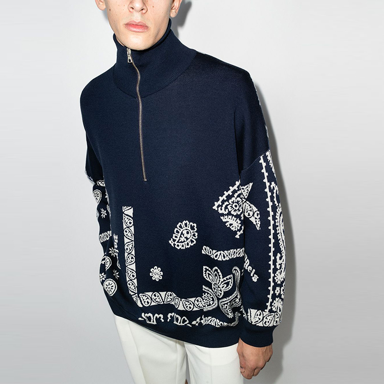 Purchase パームエンジェルス FW21 ペイズリー ニット ウール カーディガン セーター ブルー PMHF003F21KNI0024501