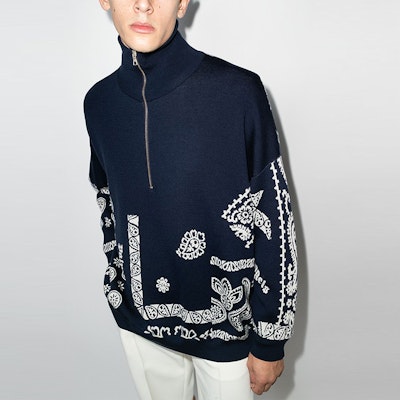 パームエンジェルス FW21 ペイズリー ニット ウール カーディガン セーター ブルー PMHF003F21KNI0024501 Purchase パームエンジェルス FW21 ペイズリー ニット ウール カーディガン セーター ブルー PMHF003F21KNI0024501