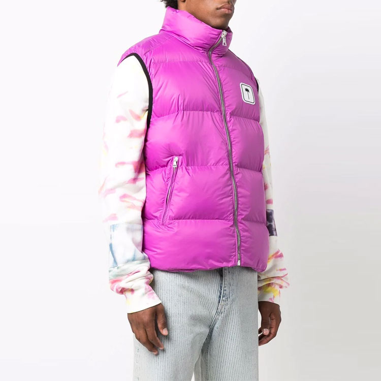 Shop 팜엔젤스 FW21 퍼플 패딩 베스트 팜트리 로고 패치. PMEA171F21FAB0013201