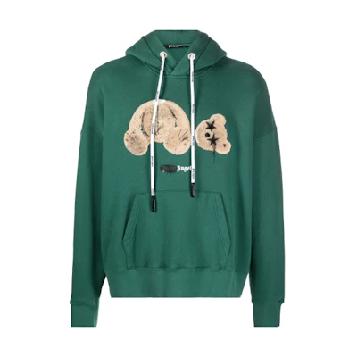 PALM ANGELS FW21 Solid Color Bear Print Hoodie Green PMBB058F21FLE0125760