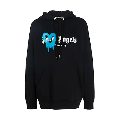 PALM ANGELS FW21 Spray Heart Logo Hoodie Black PMBB003F21FLE0011045