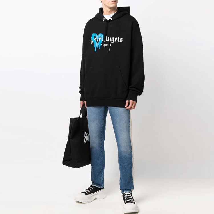 Lookbook PALM ANGELS FW21 噴漆心形標誌連帽衫 黑色 PMBB003F21FLE0011045