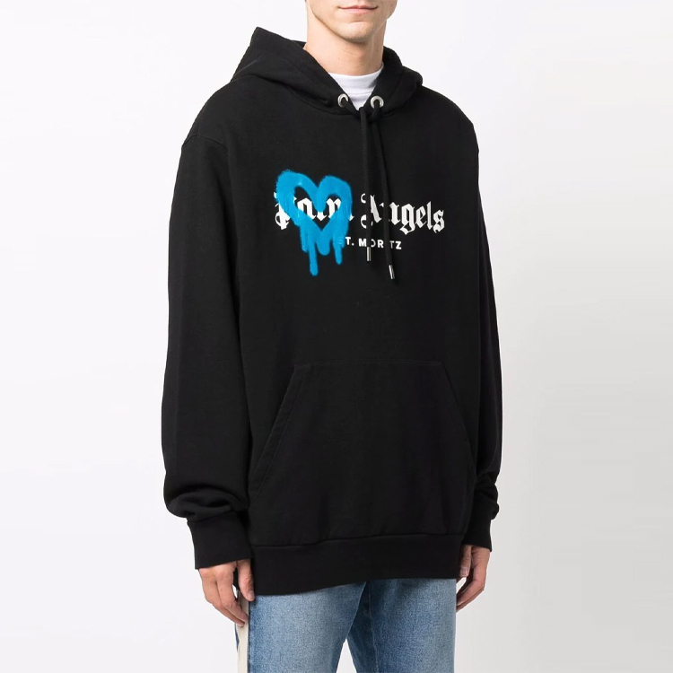 Shop PALM ANGELS FW21 噴漆心形標誌連帽衫 黑色 PMBB003F21FLE0011045