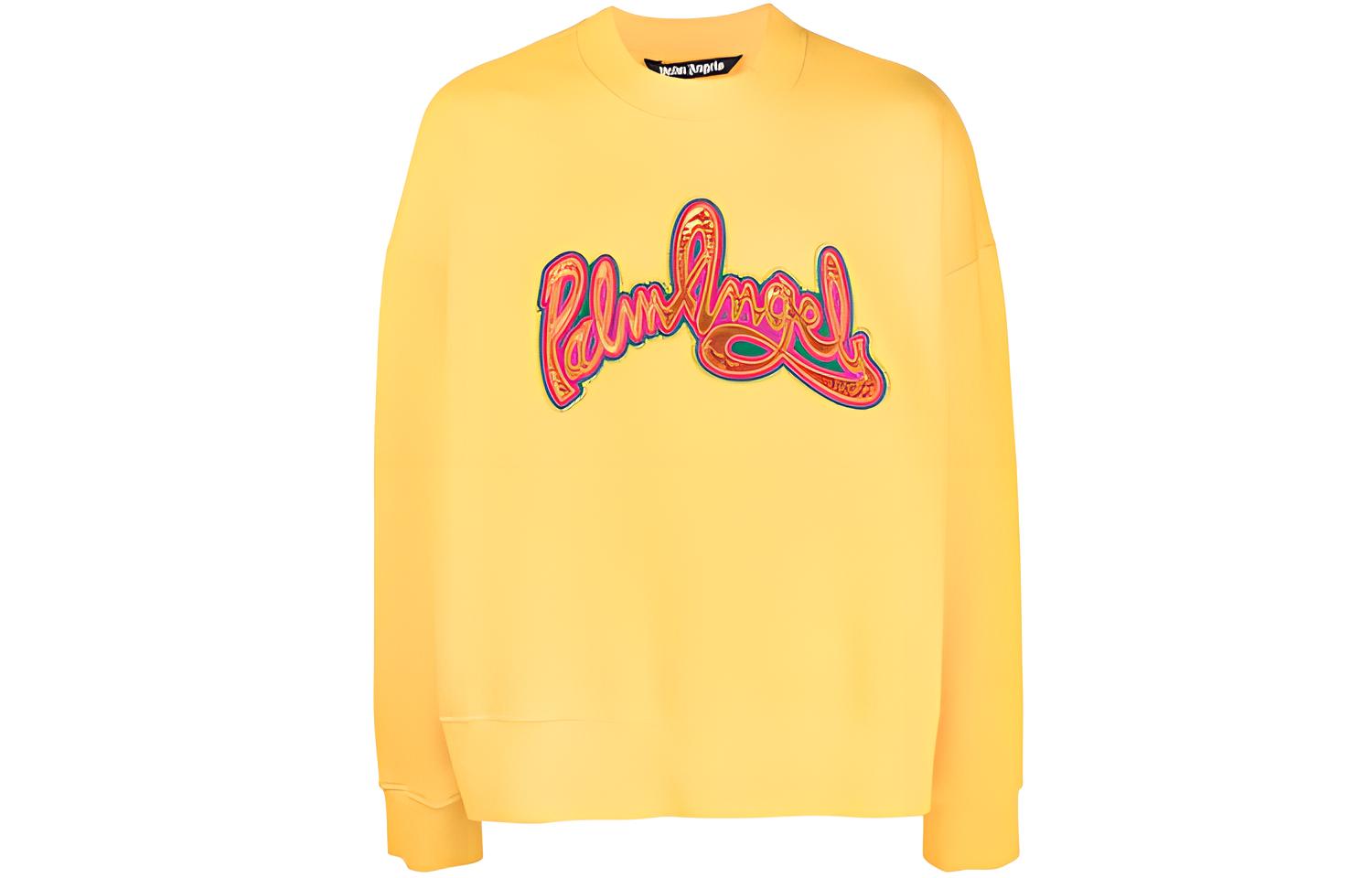Palm Angels FW21 Yellow Crewneck Sweatshirt with Logo Patch - Fashion PMBA026F21FLE0061820