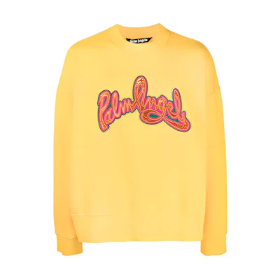 Palm Angels FW21 Yellow Crewneck Sweatshirt with Logo Patch - Fashion PMBA026F21FLE0061820