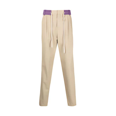 PALM ANGELS FW22 Beige Side Stripe Drawstring Casual Pants. PMCA112F22FAB0016137