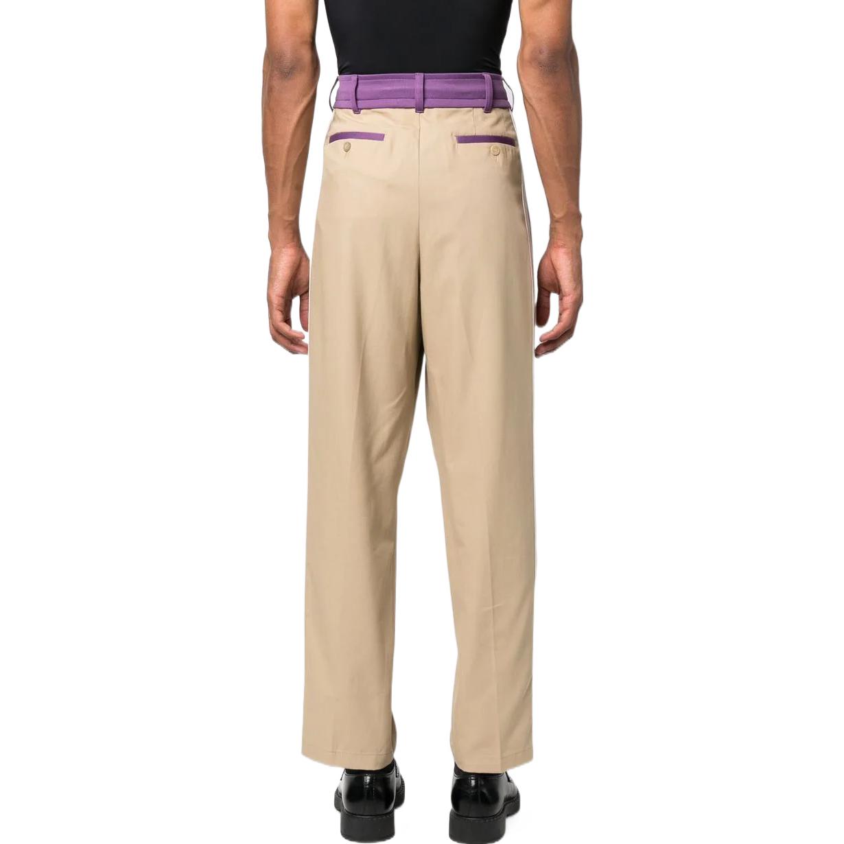 Shop PALM ANGELS FW22  Beige Side Stripe Drawstring Casual Pants. PMCA112F22FAB0016137