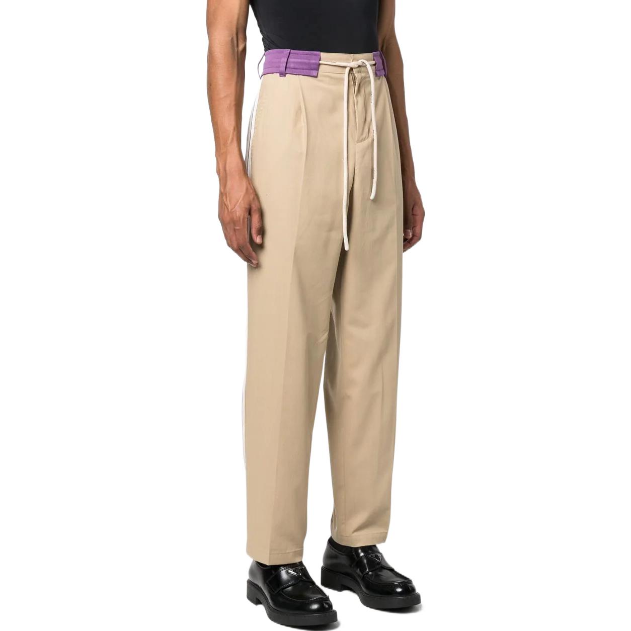 Purchase PALM ANGELS FW22  Beige Side Stripe Drawstring Casual Pants. PMCA112F22FAB0016137