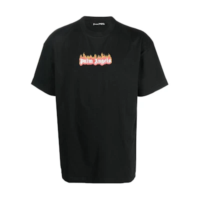 PALM ANGELS FW22 Black Crew Neck Casual Short Sleeve T-Shirt. PMAA072F22JER0041001