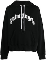 PALM ANGELS FW22 Black Hoodie with Logo Print Design. PMBB058C99FLE0061001 PALM ANGELS FW22 Black Hoodie with Logo Print Design. PMBB058C99FLE0061001