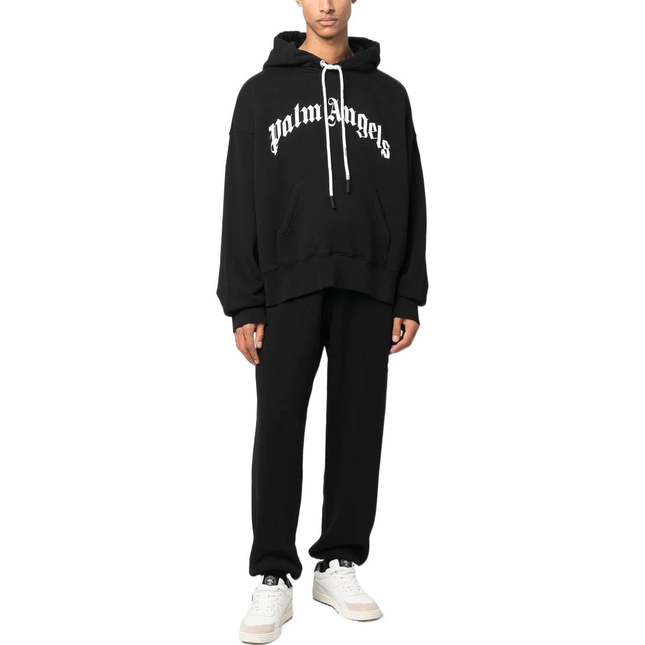 Lookbook PALM ANGELS FW22 Hoodie Hitam dengan Desain Logo Print. PMBB058C99FLE0061001