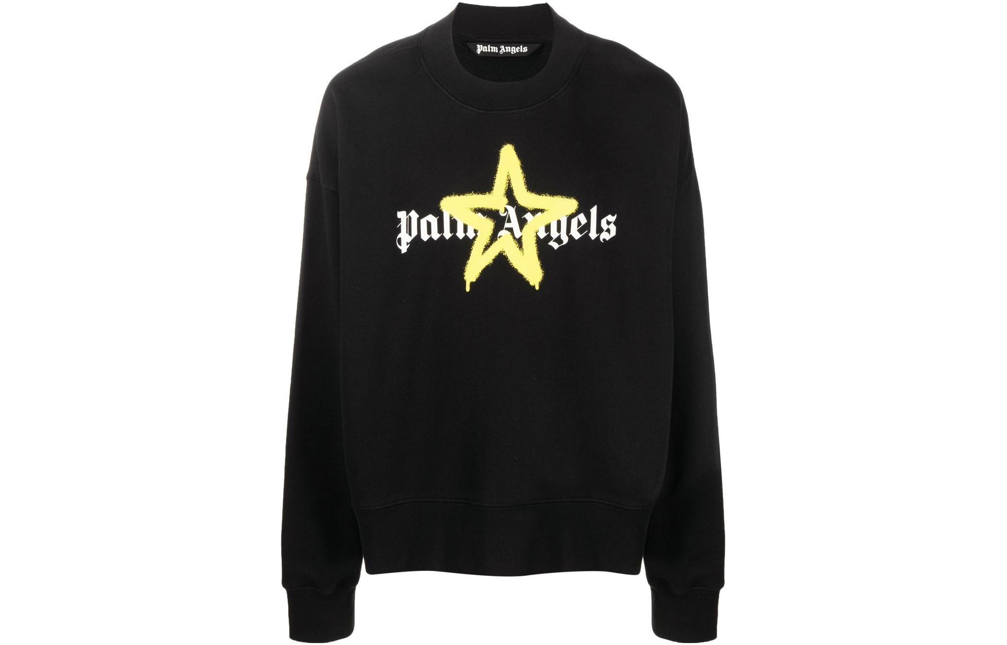 PALM ANGELS FW22  Black Logo Star Print Crewneck Sweatshirt. PMBA026C99FLE0081018
