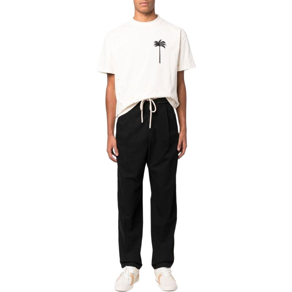 Lookbook Palm Angels FW22  Black Solid Drawstring Track Pants with Side Stripes. PMCA112F22FAB0011010
