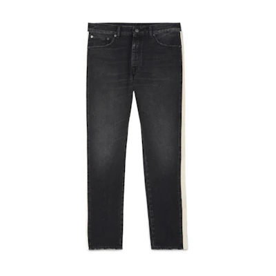 PALM ANGELS FW22 Black Washed Striped Denim Jeans - Fall Collection. PMYA028C99DEN0021001