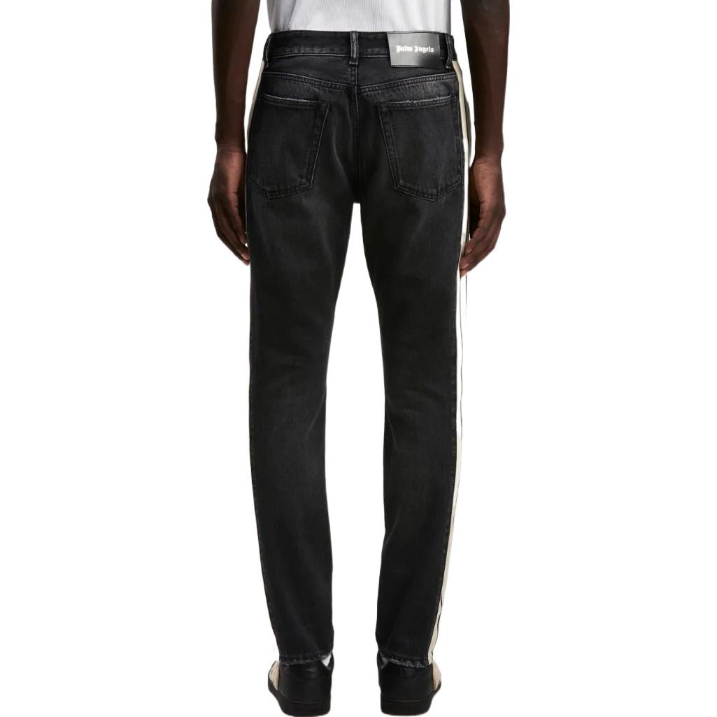 Shop PALM ANGELS FW22  Black Washed Striped Denim Jeans - Fall Collection. PMYA028C99DEN0021001