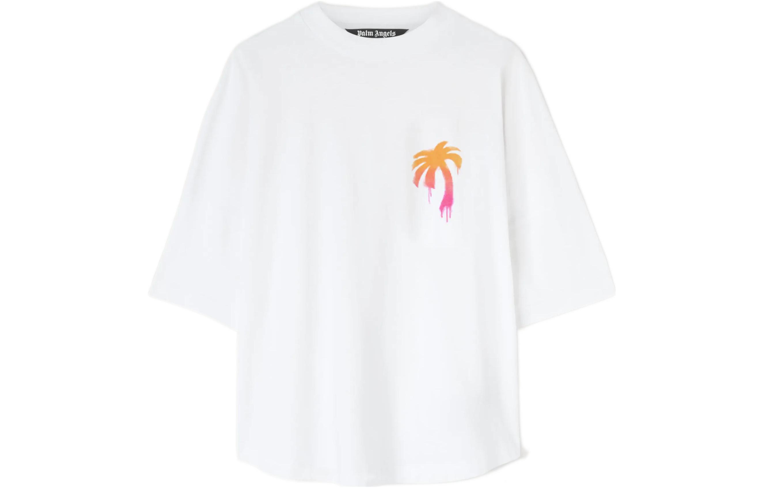 Palm Angels FW22  Gradient Logo Spray Effect Tee White PMAA002F22JER0040132