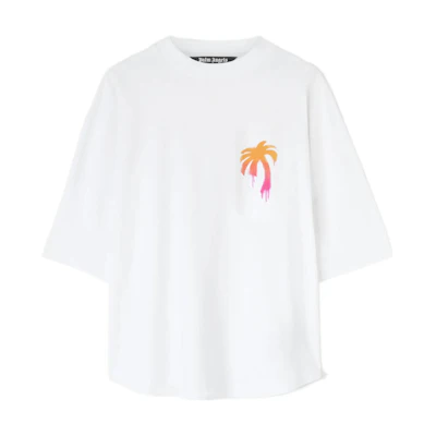Palm Angels FW22 Gradient Logo Spray Effect Tee White PMAA002F22JER0040132