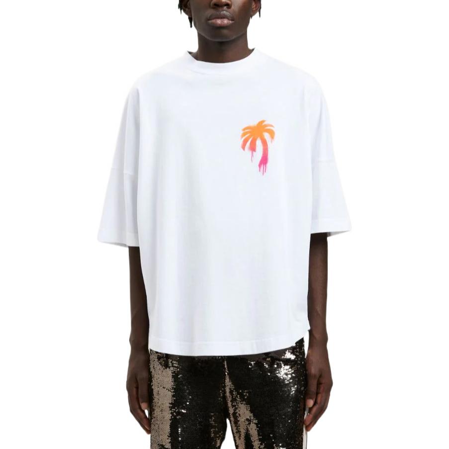 Lookbook Palm Angels FW22 Kaos Putih Gradient Logo Spray Effect PMAA002F22JER0040132