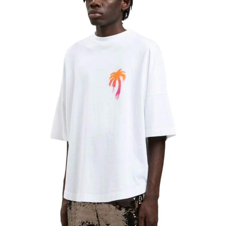 Shop Palm Angels FW22 Kaos Putih Gradient Logo Spray Effect PMAA002F22JER0040132