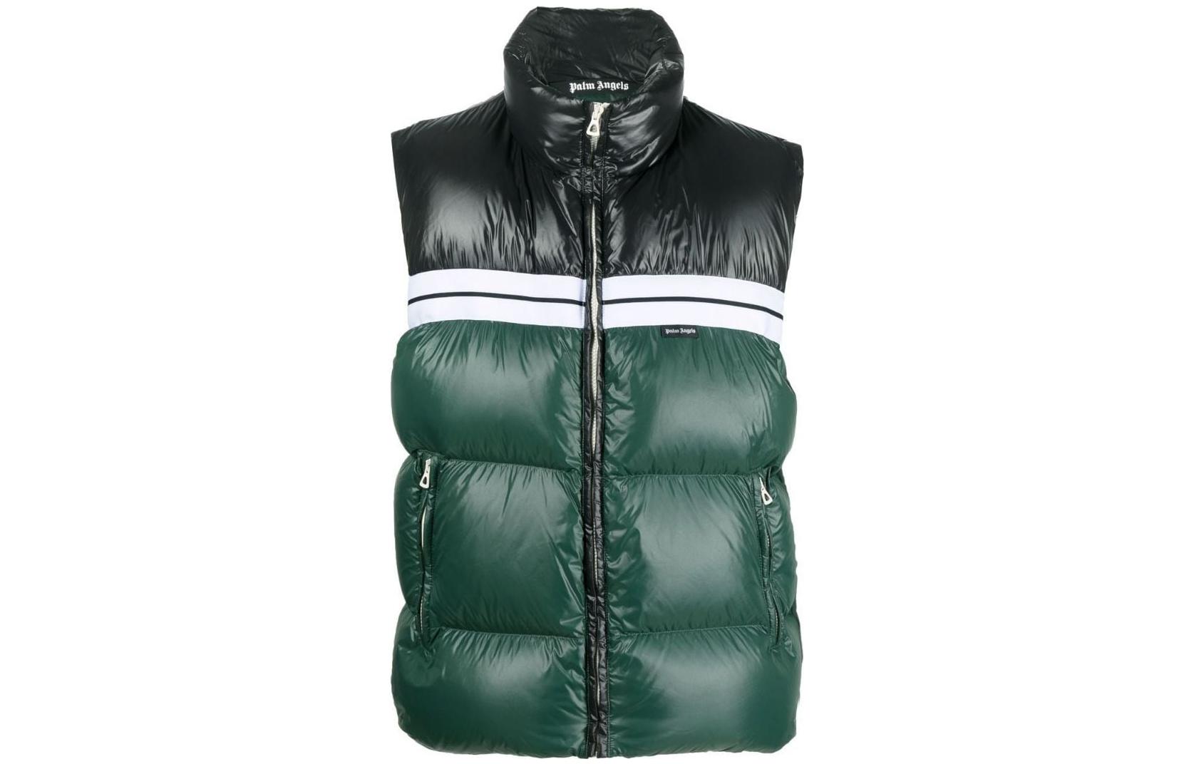 PALM ANGELS FW22  Green Colorblock Puffer Vest. PMED018F22FAB0015510