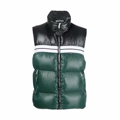 PALM ANGELS FW22 Green Colorblock Puffer Vest. PMED018F22FAB0015510