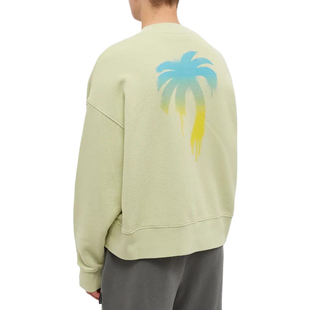 Shop PALM ANGELS FW22 Crewneck Sweatshirt Hijau Logo Sulam. PMBA026F22FLE0085155