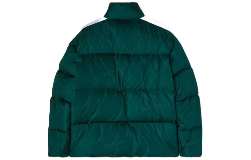 Lookbook PALM ANGELS FW22  Green Puffer Jacket with Solid Stripes and Logo Print. PMED019F22FAB0015501