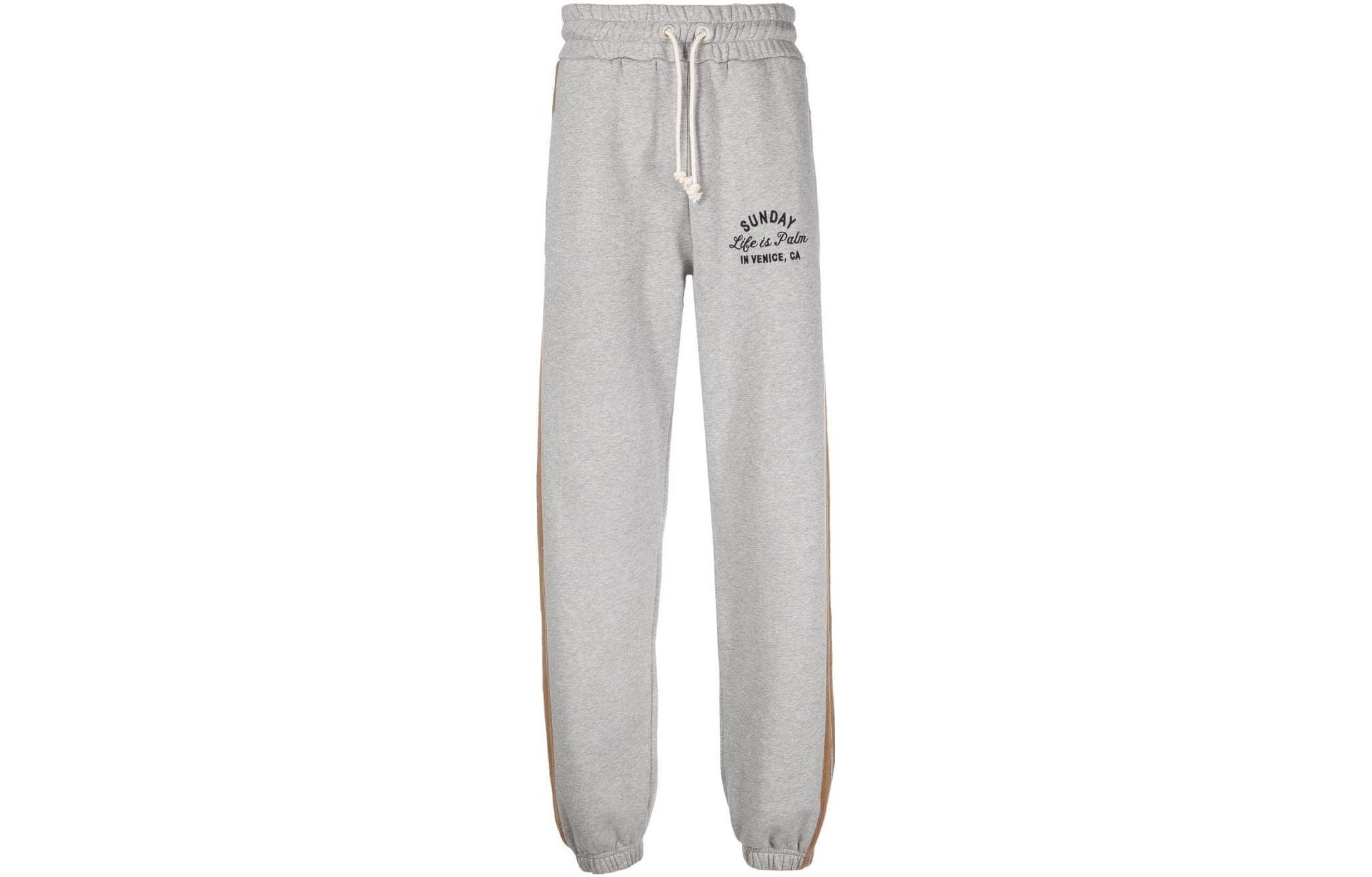 Order Palm Angels FW22  Grey Slogan Embroidered Jogger Sweatpants with Stripes. PMCH015F22FLE0010810MELANGE