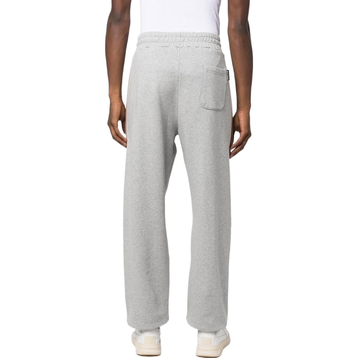 Shop Palm Angels FW22  Grey Slogan Embroidered Jogger Sweatpants with Stripes. PMCH015F22FLE0010810MELANGE