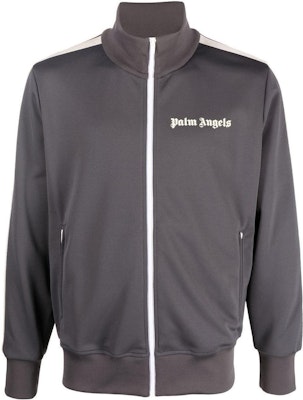 Palm Angels FW22 Grey Striped Logo Print Zip-Up Track Jacket. PMBD001F22FAB0020703 Buy Palm Angels FW22 Grey Striped Logo Print Zip-Up Track Jacket. PMBD001F22FAB0020703