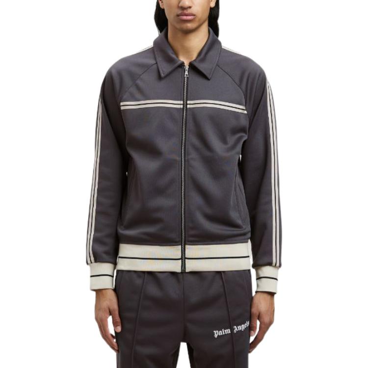 Lookbook Palm Angels 2022秋冬款深灰色条纹拉链夹克. PMBD038F22FAB0010703