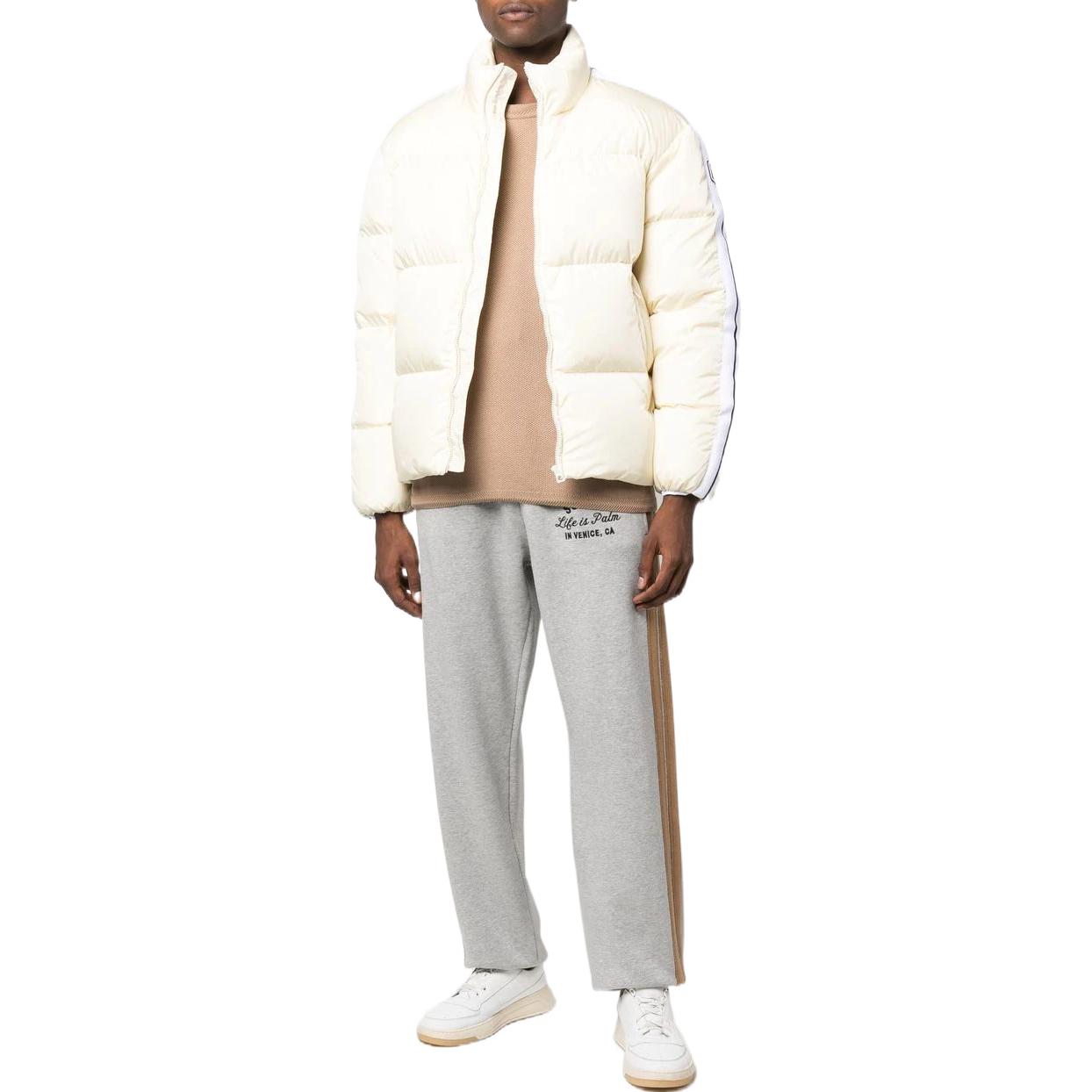 Purchase PALM ANGELS FW22  White Logo Puffer Jacket with Striped Trim. PMED019F22FAB0010401