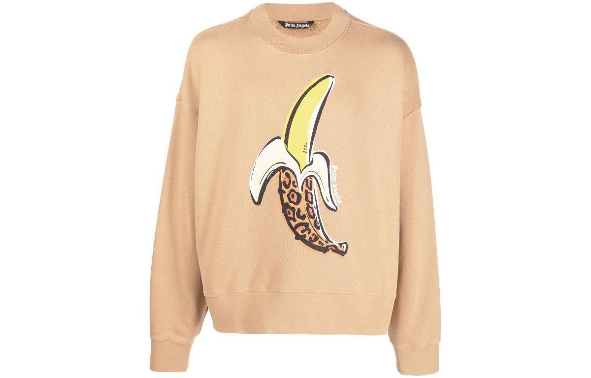Palm Angels FW22 Banana Graphic Print Long Sleeve Sweatshirt Yellow Brown Mens PMBA026F22FLE0056418