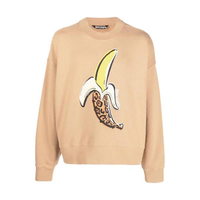 Palm Angels FW22 Banana Graphic Print Long Sleeve Sweatshirt Yellow Brown Mens PMBA026F22FLE0056418