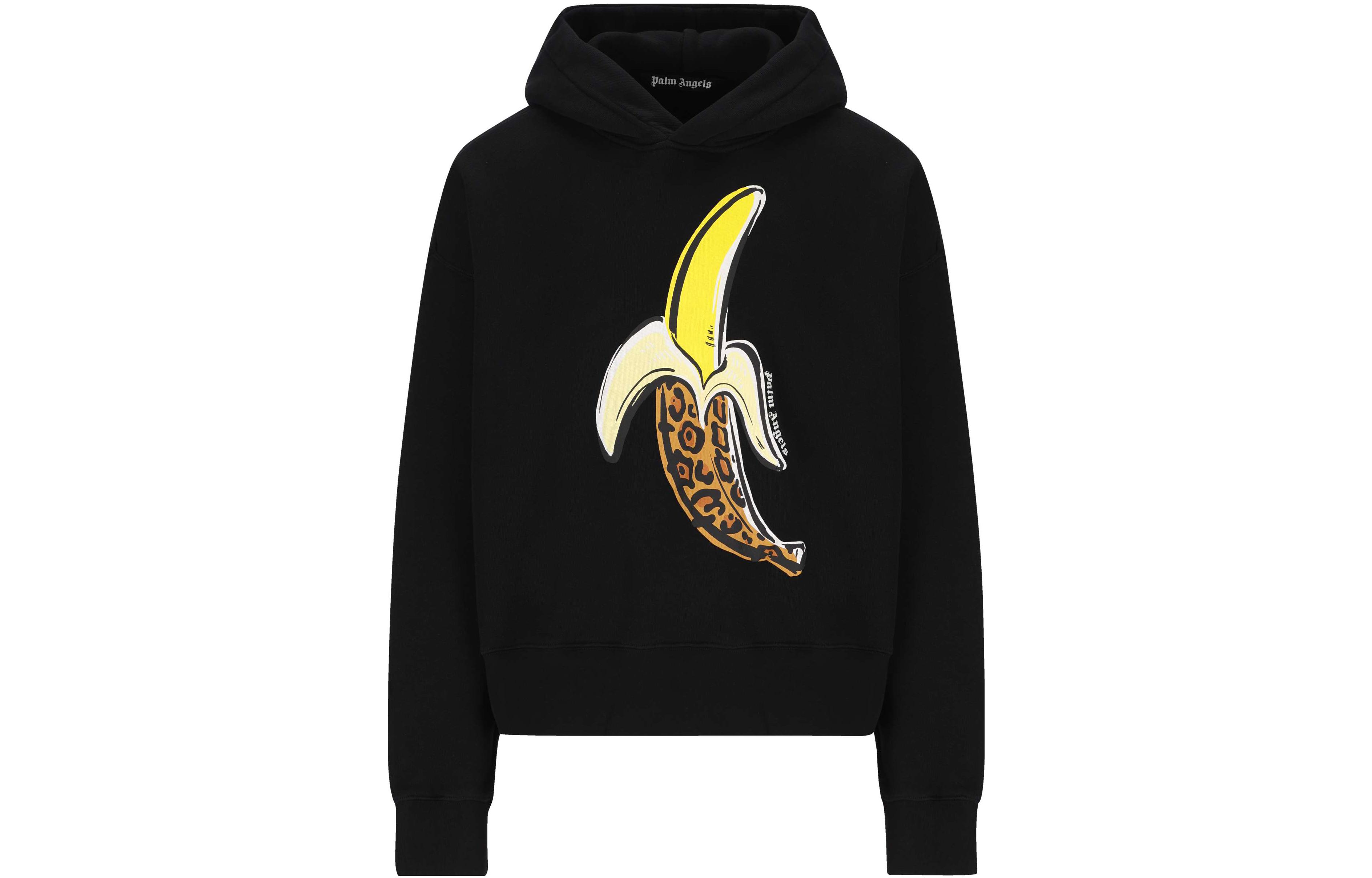 Palm Angels FW22 Banana Print Pullover Hoodie Black PMBB058F22FLE0091018