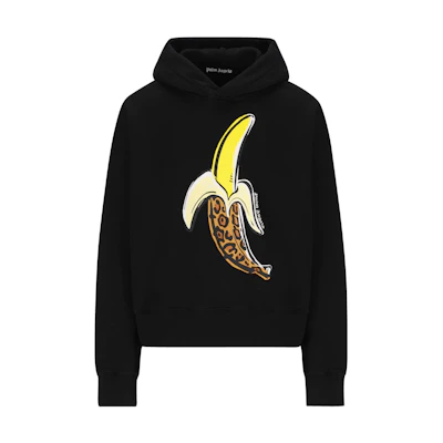 Palm Angels FW22 Banana Print Pullover Hoodie Black PMBB058F22FLE0091018