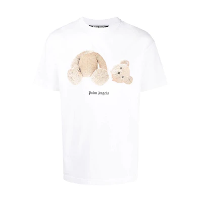 PALM ANGELS FW22 Bear Graphic Print Casual White T-Shirt for Men PMAA001C99JER0140160