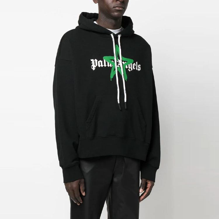 Purchase Palm Angels FW22 Black Graphic Logo Pullover Hoodie PMBB058C99FLE0071055