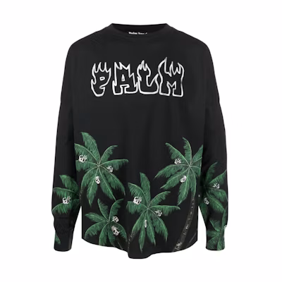 PALM ANGELS FW22 Black Pullover Sweatshirt with Plant Logo and Letter Print Men’s. PMAB001S23JER0021055