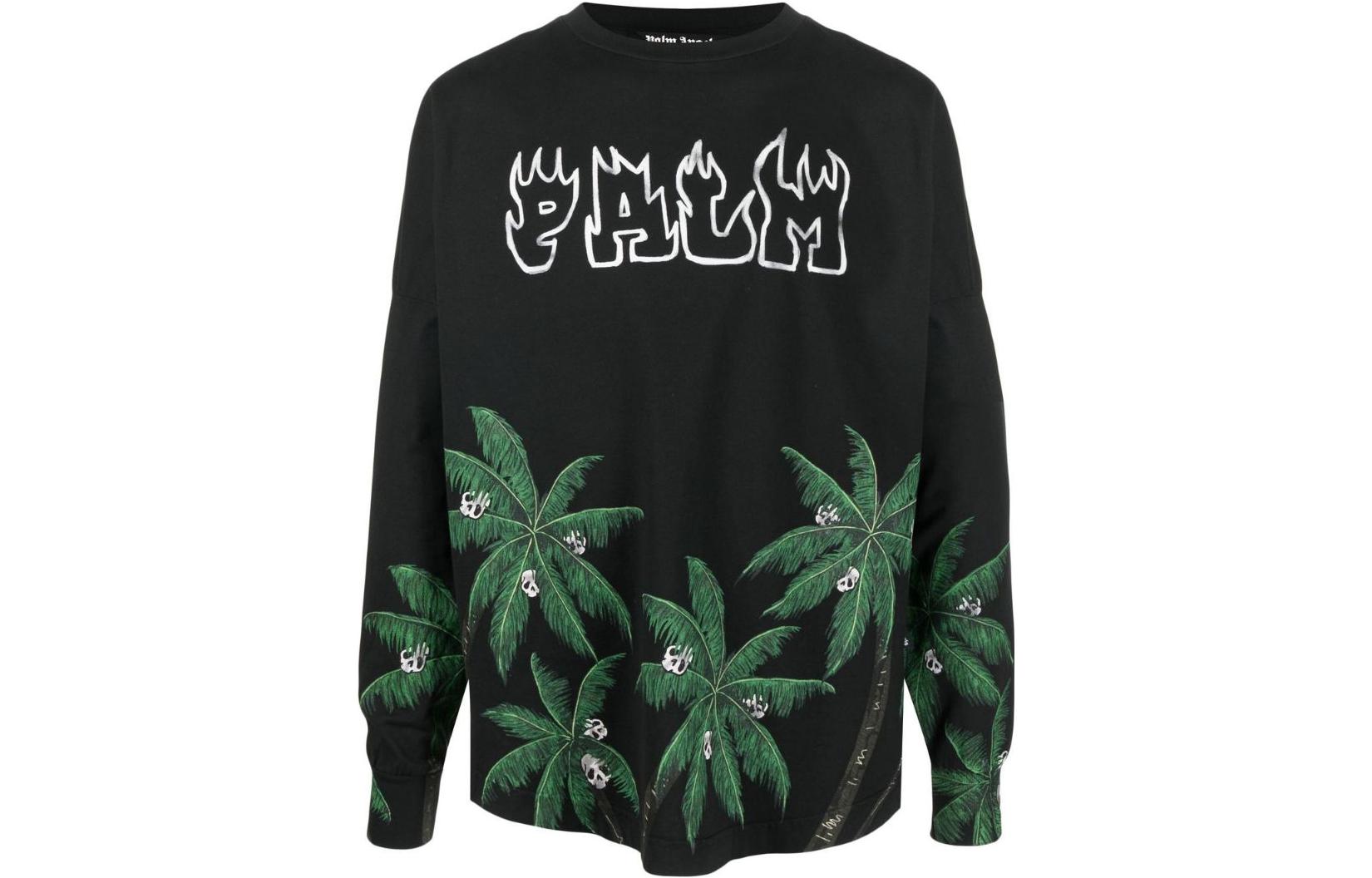 Order PALM ANGELS 2022秋冬黑色卫衣 植物标志字母印花男款 PMAB001S23JER0021055