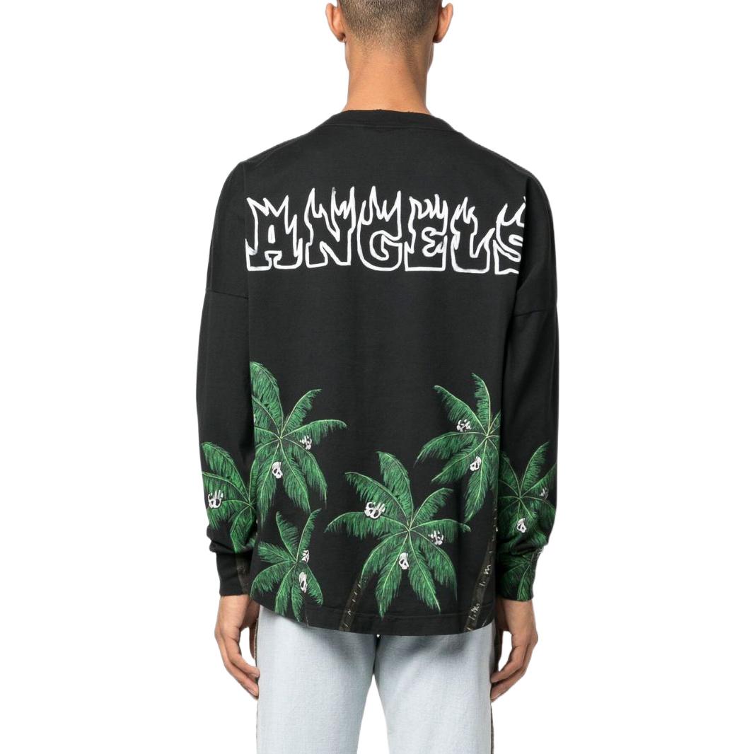 Shop PALM ANGELS 2022秋冬黑色卫衣 植物标志字母印花男款 PMAB001S23JER0021055