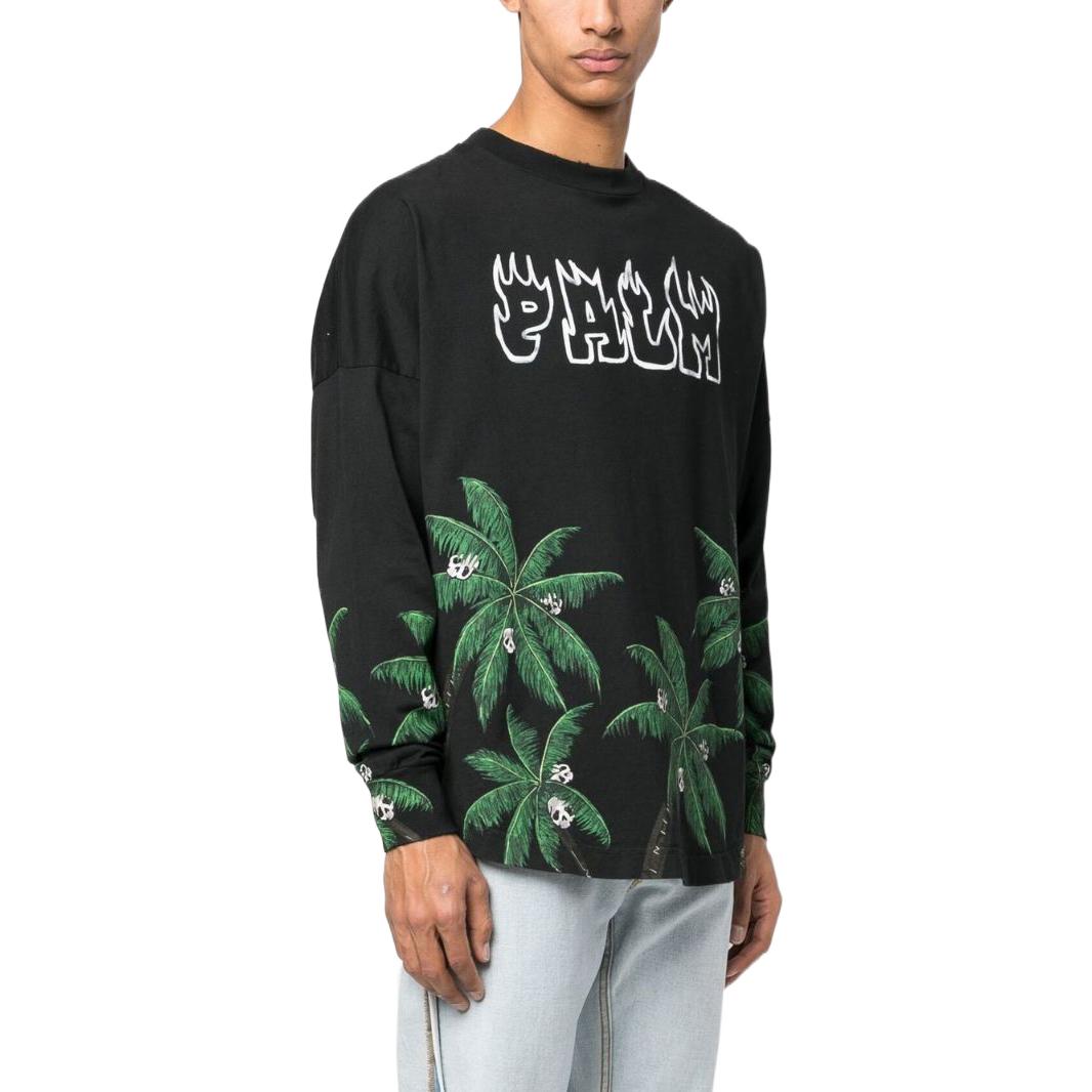 Purchase PALM ANGELS 2022秋冬黑色卫衣 植物标志字母印花男款 PMAB001S23JER0021055