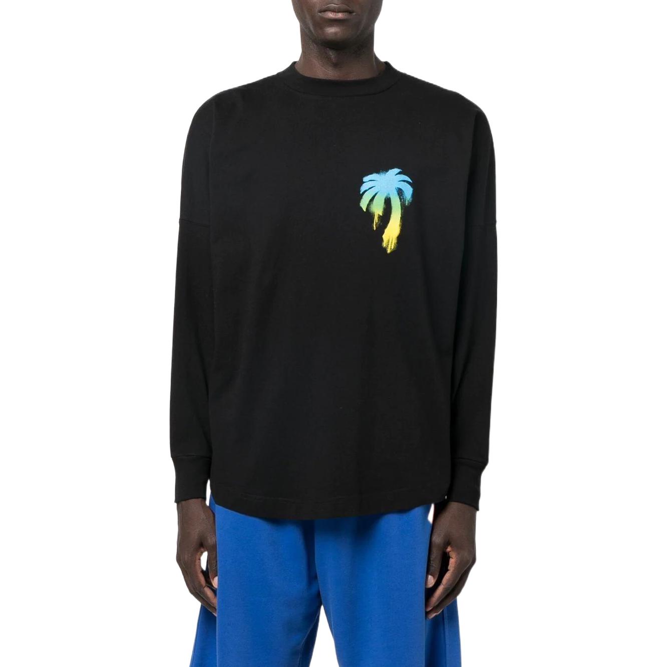 Lookbook Palm Angels FW22 Camiseta Negra Manga Larga con Estampado Botánico. PMAB001F22JER0031055