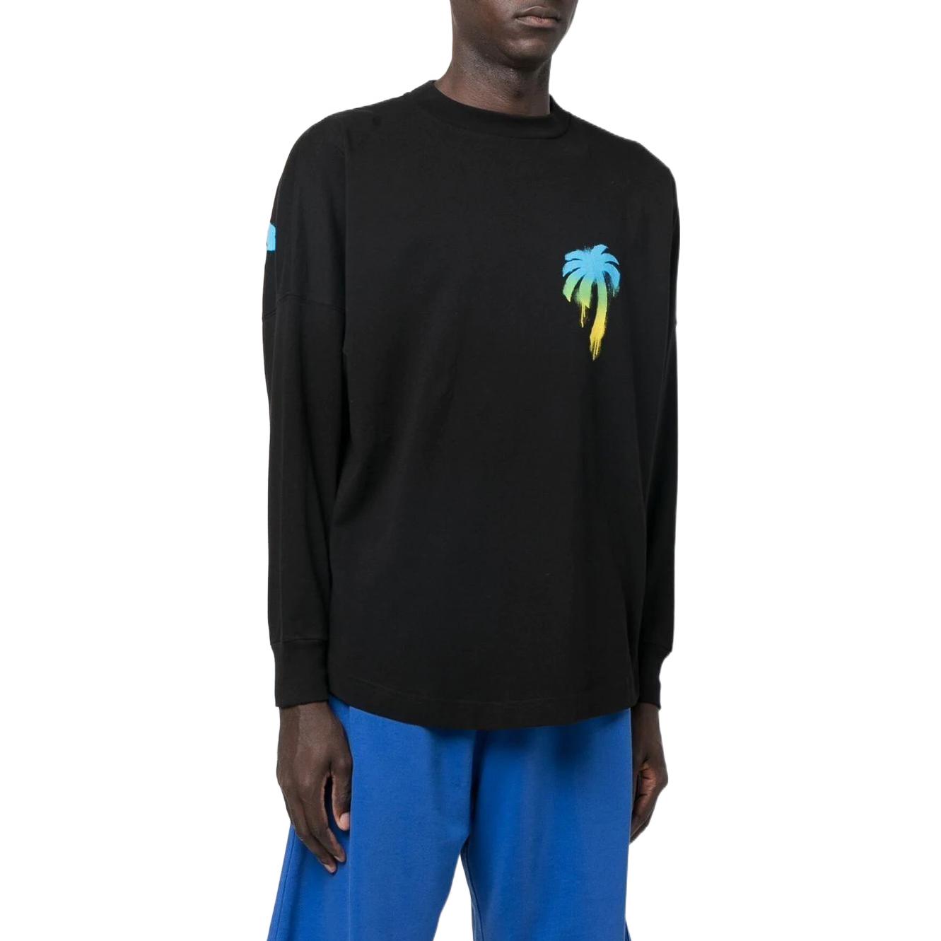 Purchase Palm Angels FW22 Camiseta Negra Manga Larga con Estampado Botánico. PMAB001F22JER0031055