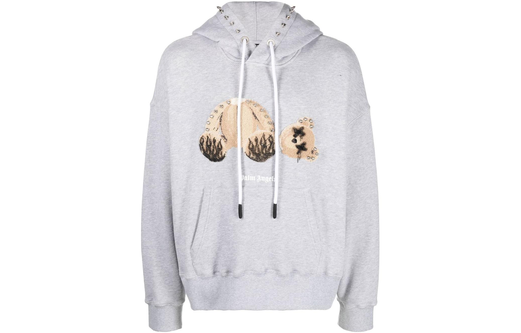 PALM ANGELS FW22 Cartoon Graphic Studded Hoodie Men’s Grey Long Sleeve PMBB058F22FLE0010560