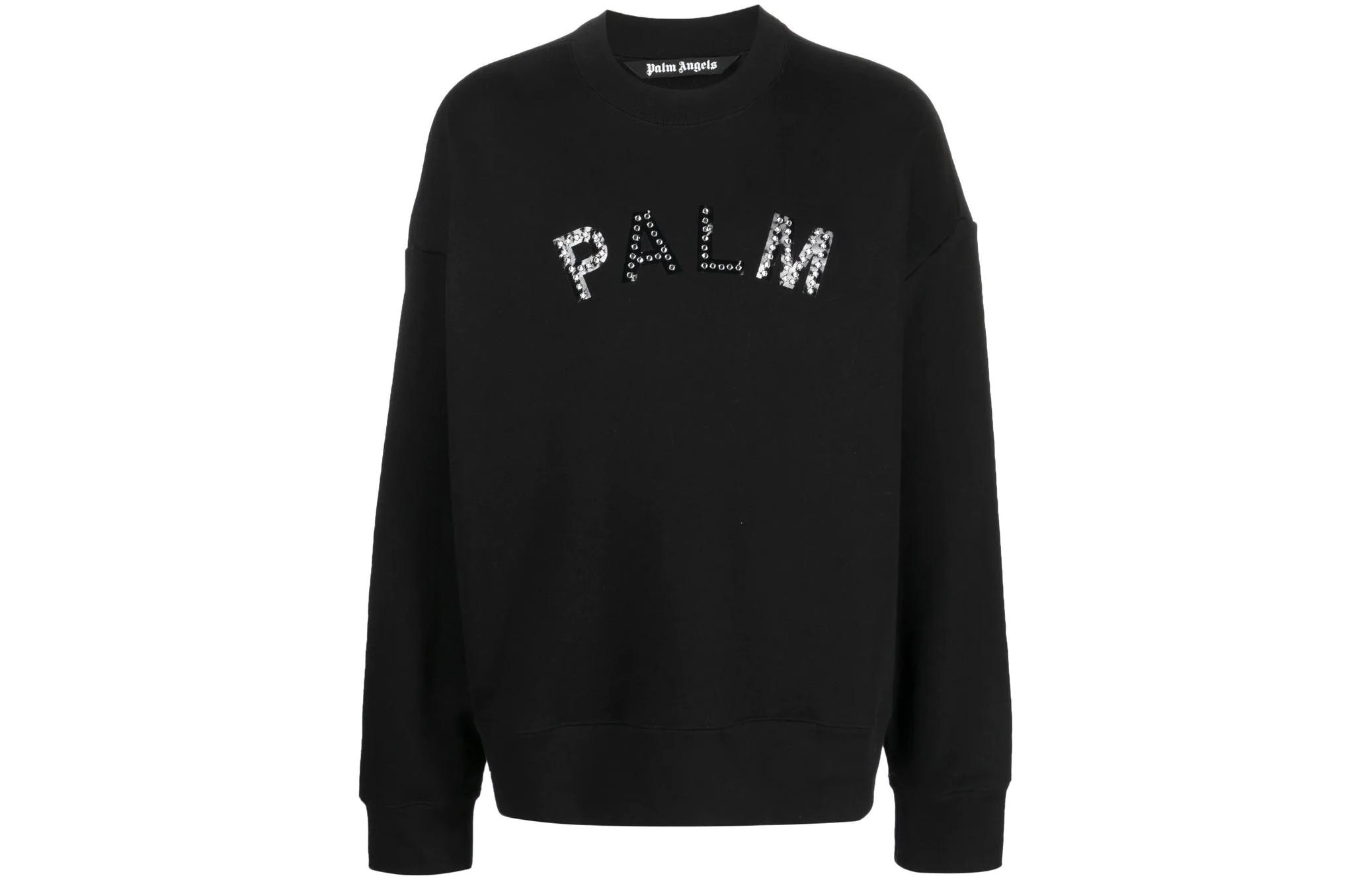 Palm Angels FW22 Crystal Logo Pullover Sweatshirt Black PMBA026F22FAB0021010