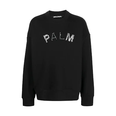 Palm Angels FW22 Crystal Logo Pullover Sweatshirt Black PMBA026F22FAB0021010